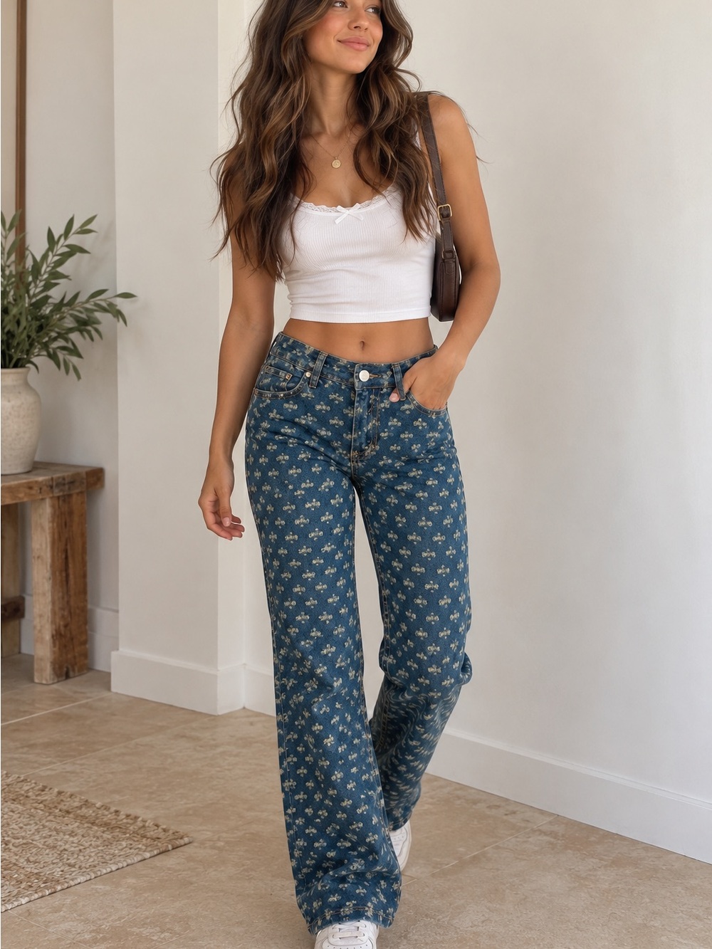 Cider Blue Floral Wide-Leg Jeans size 28x28 cool design!